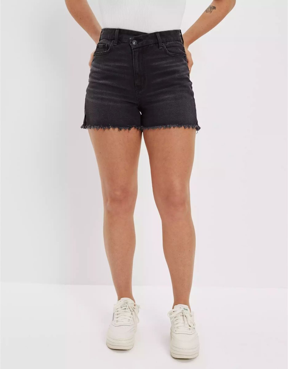 Shorts American Eagle AE Stretch Curvy Denim Mom Noir Femme | AKS-12557099